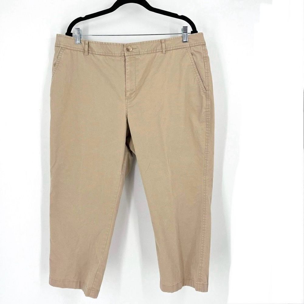 L.L. Bean Women's High-Rise Flat Front Favorite Fit Cropped Pants Beige Size 18